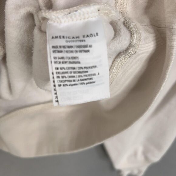 American Eagle Hoodie Womens 2XS White Pullover Fleece Kangaroo Pocket Spell Out - Picture 6 of 15